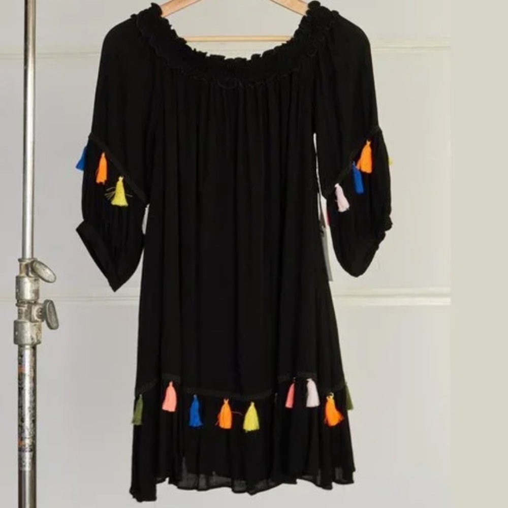 AMT Off the Shoulder Tassel Dress